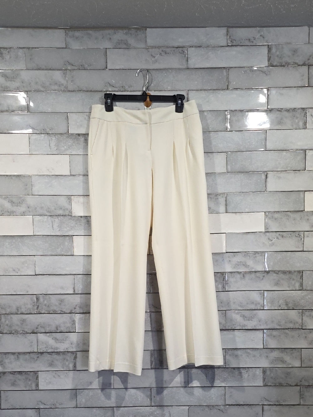 Rafaella Cream Wide-Leg Pleated Trousers Size 10P